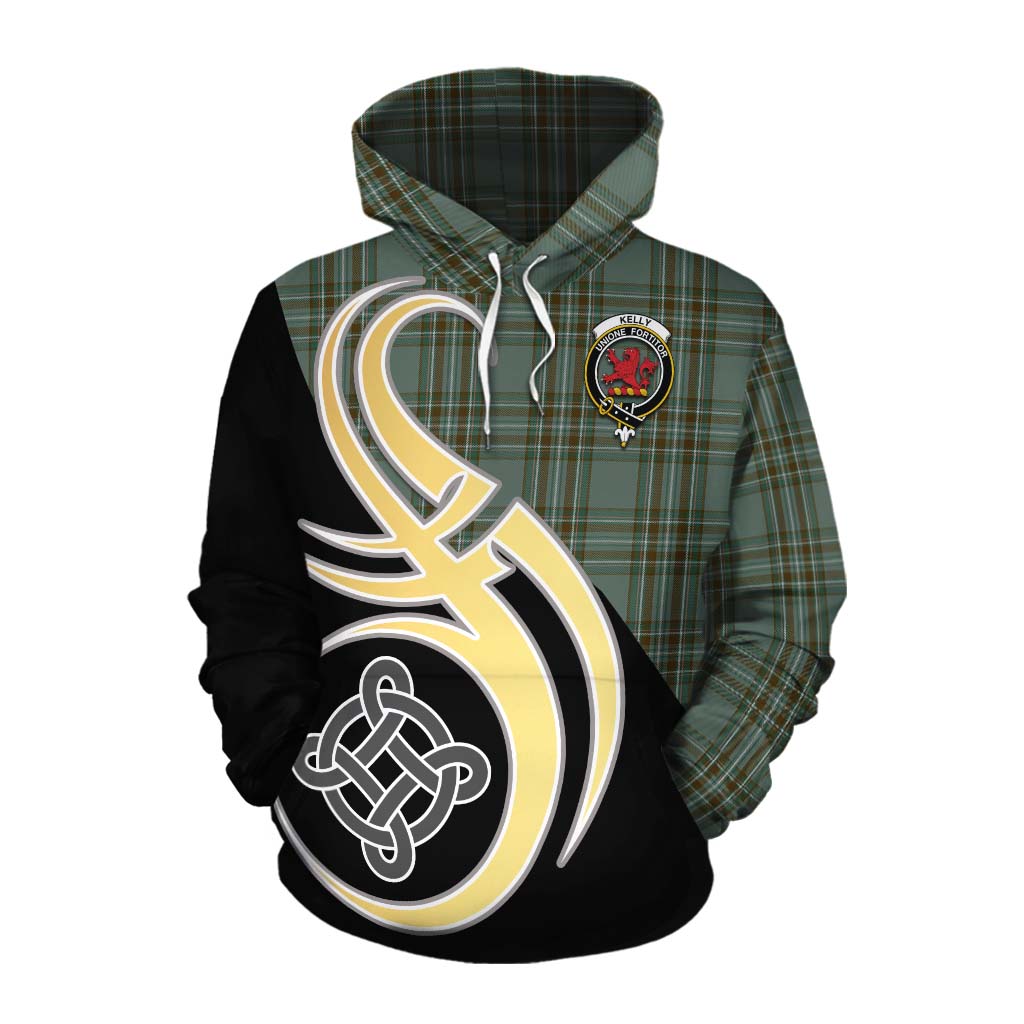 Tartan Vibes Clothing Kelly Tartan Cotton Hoodie with Family Crest and Celtic Symbol Style