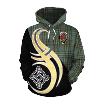 Tartan Vibes Clothing Kelly Tartan Cotton Hoodie with Family Crest and Celtic Symbol Style