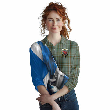 Tartan Vibes Clothing Kelly Tartan Women's Casual Shirt with Family Crest Scotland Patriotic Style