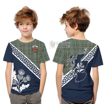 Tartan Vibes Clothing Kelly Tartan Kid T-Shirt Featuring Thistle and Scotland Map