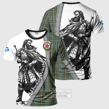 Tartan Vibes Clothing Kelly Tartan Clan Crest T-Shirt with Highlander Warrior Celtic Style
