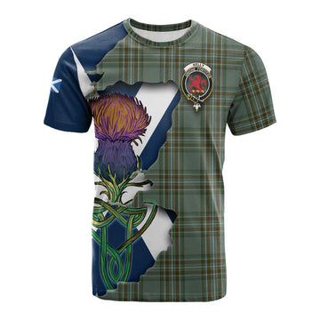 Tartan Vibes Clothing Kelly Tartan Family Crest Cotton T-shirt Scottish Thistle Celtic Inspired