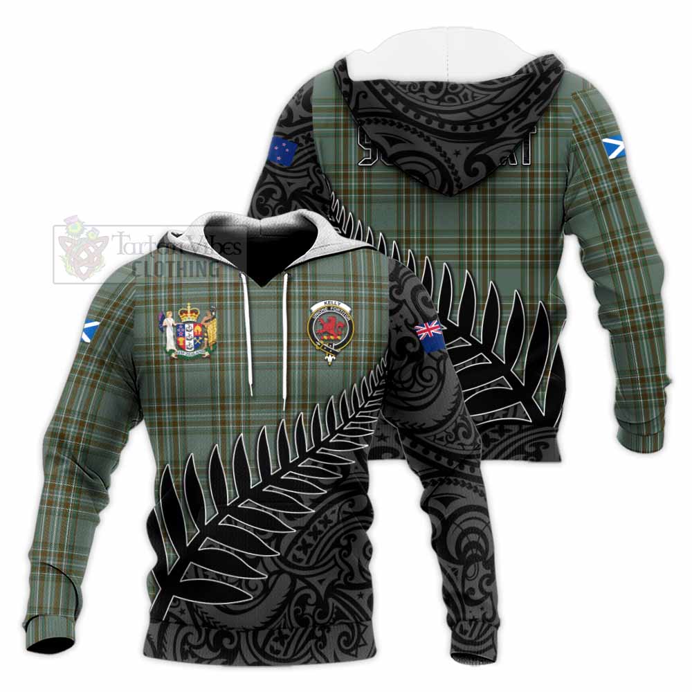 Tartan Vibes Clothing Kelly Crest Tartan Knitted Hoodie with New Zealand Silver Fern Half Style