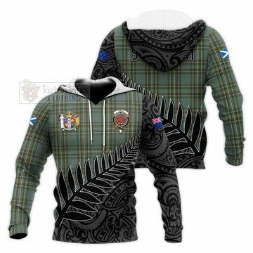 Tartan Vibes Clothing Kelly Crest Tartan Knitted Hoodie with New Zealand Silver Fern Half Style