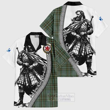 Tartan Vibes Clothing Kelly Tartan Clan Crest Short Sleeve Button Shirt with Highlander Warrior Celtic Style