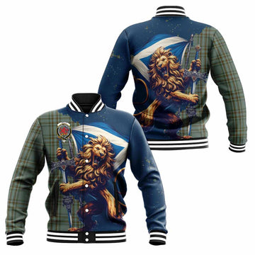 Tartan Vibes Clothing Kelly Tartan Family Crest Baseball Jacket with Scottish Majestic Lion