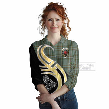 Tartan Vibes Clothing Kelly Tartan Women's Casual Shirt with Family Crest and Celtic Symbol Style