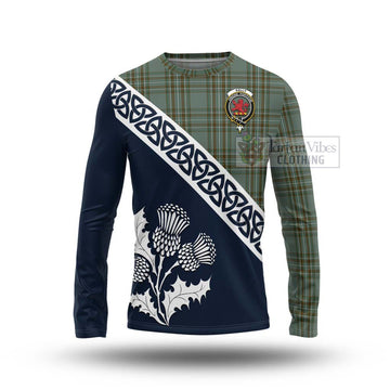 Tartan Vibes Clothing Kelly Tartan Long Sleeve T-Shirt Featuring Thistle and Scotland Map