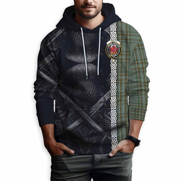 Tartan Vibes Clothing Kelly Tartan Hoodie with Family Crest Cross Sword Thistle Celtic Vibes