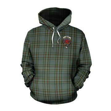 Tartan Vibes Clothing Kelly Tartan Cotton Hoodie with Family Crest and Bearded Skull Holding Bottles of Whiskey