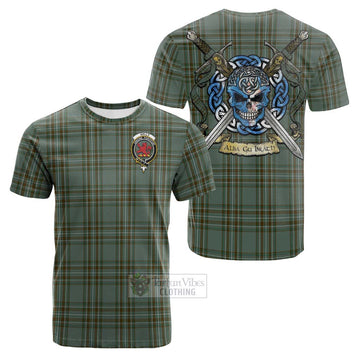 Tartan Vibes Clothing Kelly Tartan Cotton T-shirt with Family Crest Celtic Skull Style