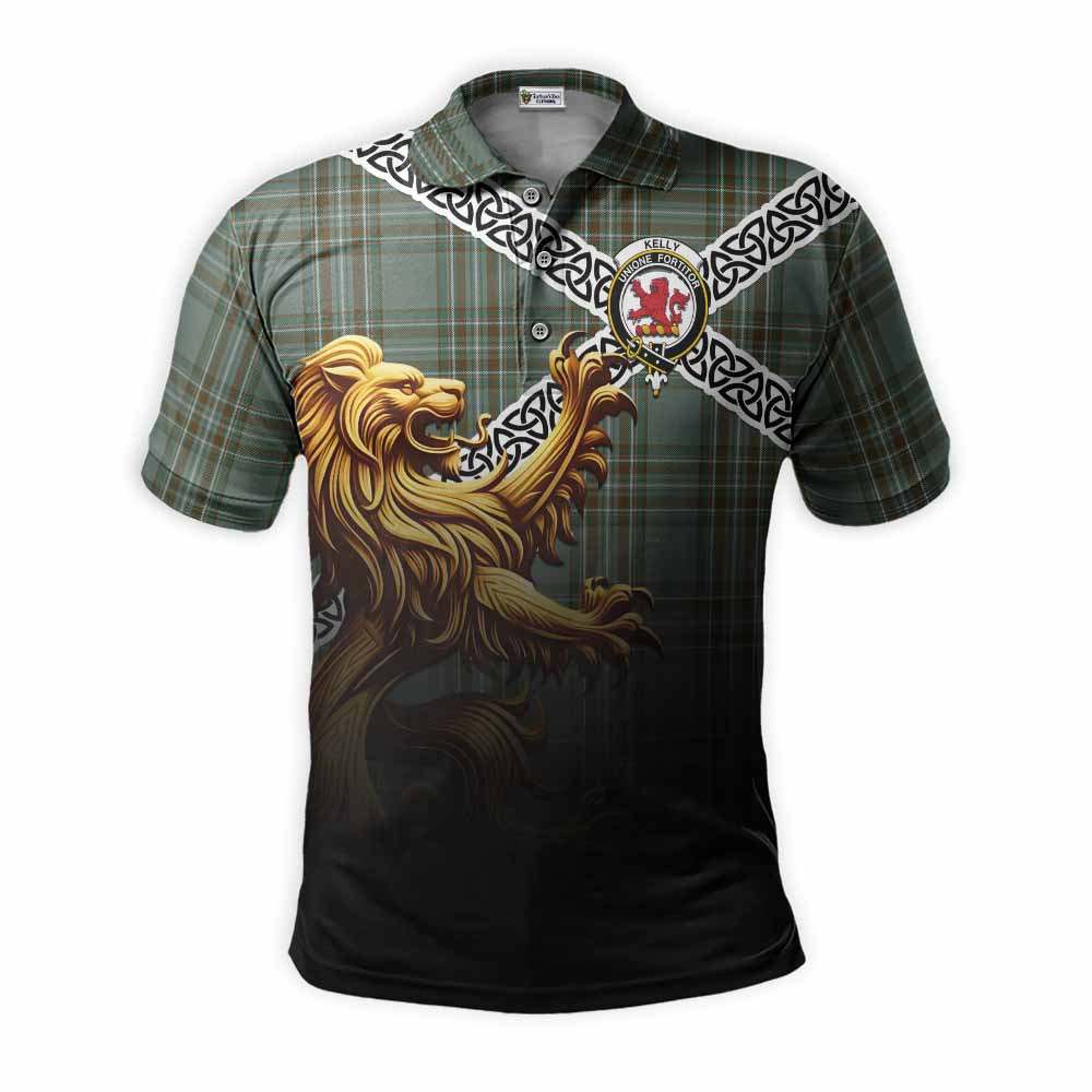 Tartan Vibes Clothing Kelly Crest Tartan Polo Shirt with Golden Lion Emblem Celtic Style