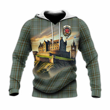 Tartan Vibes Clothing Kelly Tartan Family Crest Knitted Hoodie with Scottish Ancient Castle Style