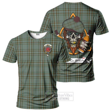 Tartan Vibes Clothing Kelly Tartan T-Shirt with Family Crest and Bearded Skull Holding Bottles of Whiskey