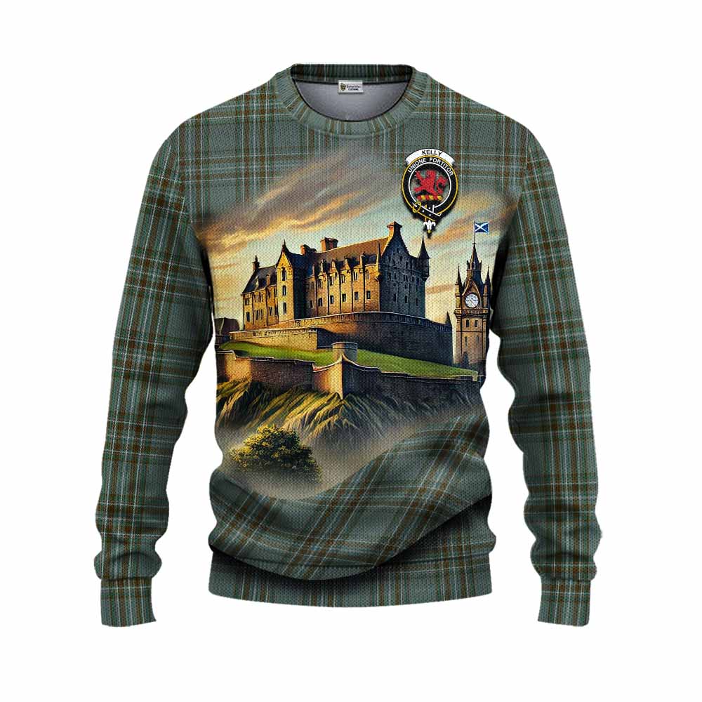 Tartan Vibes Clothing Kelly Tartan Family Crest Knitted Sweater with Scottish Ancient Castle Style