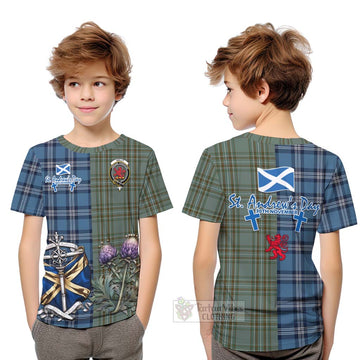 Tartan Vibes Clothing Kelly Tartan Kid T-Shirt Happy St. Andrew's Day Half Tartan Style