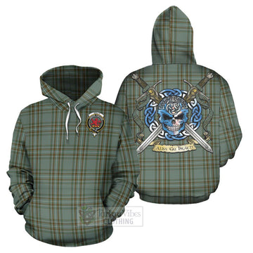 Tartan Vibes Clothing Kelly Tartan Hoodie with Family Crest Celtic Skull Style