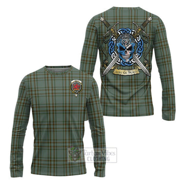 Tartan Vibes Clothing Kelly Tartan Long Sleeve T-Shirt with Family Crest Celtic Skull Style
