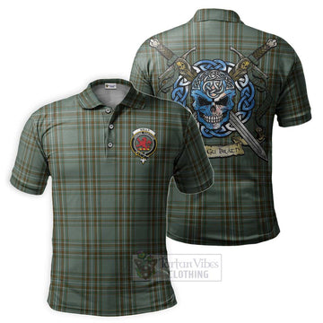 Tartan Vibes Clothing Kelly Tartan Polo Shirt with Family Crest Celtic Skull Style