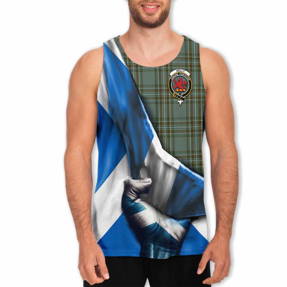 Tartan Vibes Clothing Kelly Tartan Men's Tank Top with Family Crest Scotland Patriotic Style