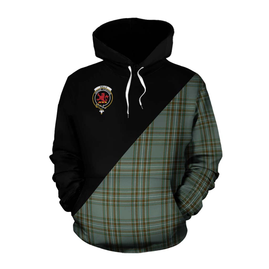 Tartan Vibes Clothing Kelly Tartan Cotton Hoodie with Family Crest and Military Logo Style