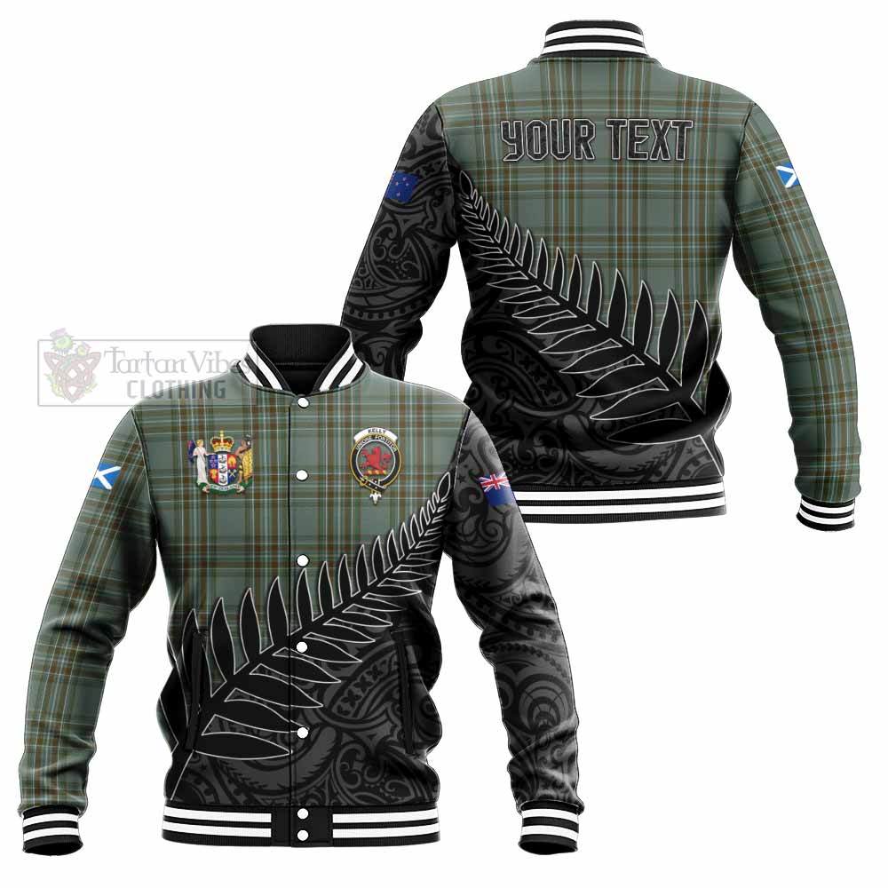 Tartan Vibes Clothing Kelly Crest Tartan Baseball Jacket with New Zealand Silver Fern Half Style