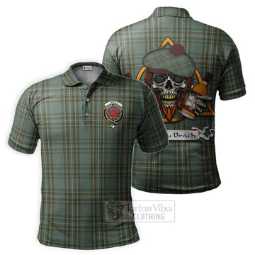Tartan Vibes Clothing Kelly Tartan Polo Shirt with Family Crest and Bearded Skull Holding Bottles of Whiskey