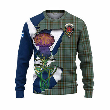 Tartan Vibes Clothing Kelly Tartan Family Crest Knitted Sweater Scottish Thistle Celtic Inspired
