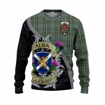 Tartan Vibes Clothing Kelly Tartan Family Crest Knitted Sweater Lion Rampant Royal Thistle Shield Celtic Inspired
