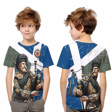 Tartan Vibes Clothing Kelly Tartan Kid T-Shirt with Family Crest Scottish Bagpiper Vibes