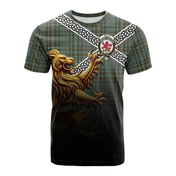 Tartan Vibes Clothing Kelly Crest Tartan Cotton T-shirt with Golden Lion Emblem Celtic Style