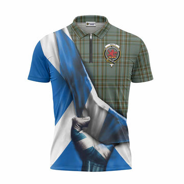 Tartan Vibes Clothing Kelly Tartan Zipper Polo Shirt with Family Crest Scotland Patriotic Style