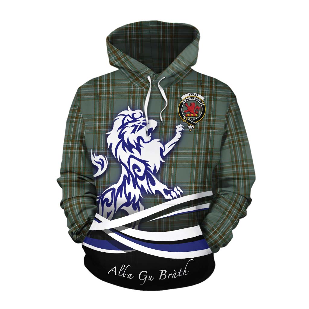 Tartan Vibes Clothing Kelly Tartan Cotton Hoodie with Alba Gu Brath Regal Lion Emblem