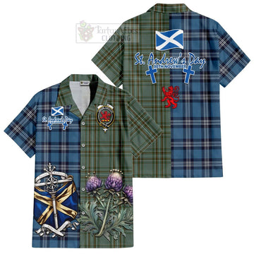 Tartan Vibes Clothing Kelly Tartan Short Sleeve Button Shirt Happy St. Andrew's Day Half Tartan Style