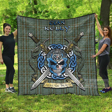 Tartan Vibes Clothing Kelly Tartan Quilt with Celtic Skull Alba Gu Brath Style