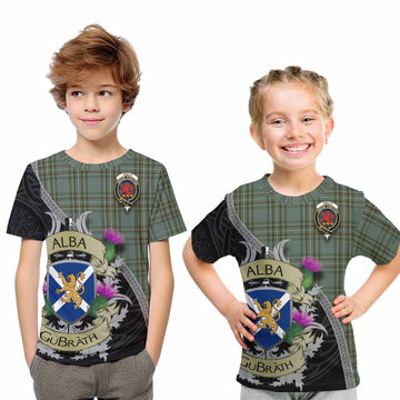 Tartan Vibes Clothing Kelly Tartan Family Crest Kid T-Shirt Lion Rampant Royal Thistle Shield Celtic Inspired