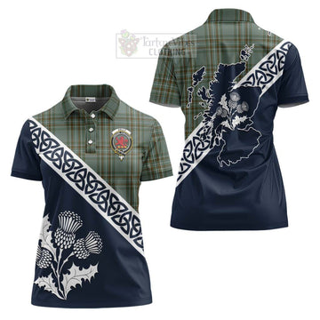 Tartan Vibes Clothing Kelly Tartan Women's Polo Shirt Featuring Thistle and Scotland Map