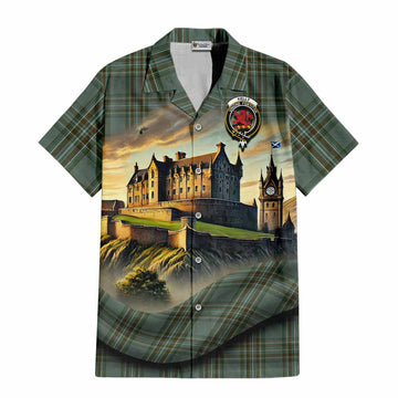 Tartan Vibes Clothing Kelly Tartan Family Crest Short Sleeve Button Shirt with Scottish Ancient Castle Style