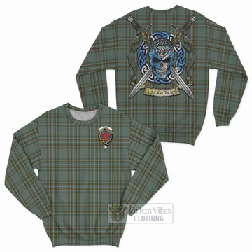 Tartan Vibes Clothing Kelly Tartan Sweatshirt with Family Crest Celtic Skull Style