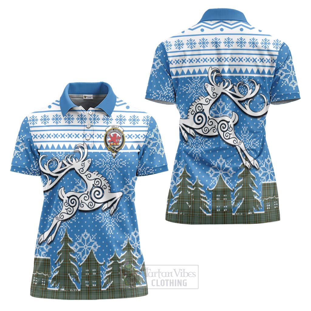 Tartan Vibes Clothing Kelly Clan Christmas Women's Polo Shirt Celtic Reindeer Style