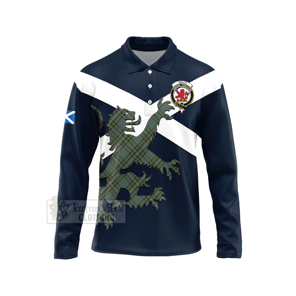 Tartan Vibes Clothing Kelly Tartan Lion Rampant Long Sleeve Polo Shirt – Proudly Display Your Heritage with Alba Gu Brath and Clan Name
