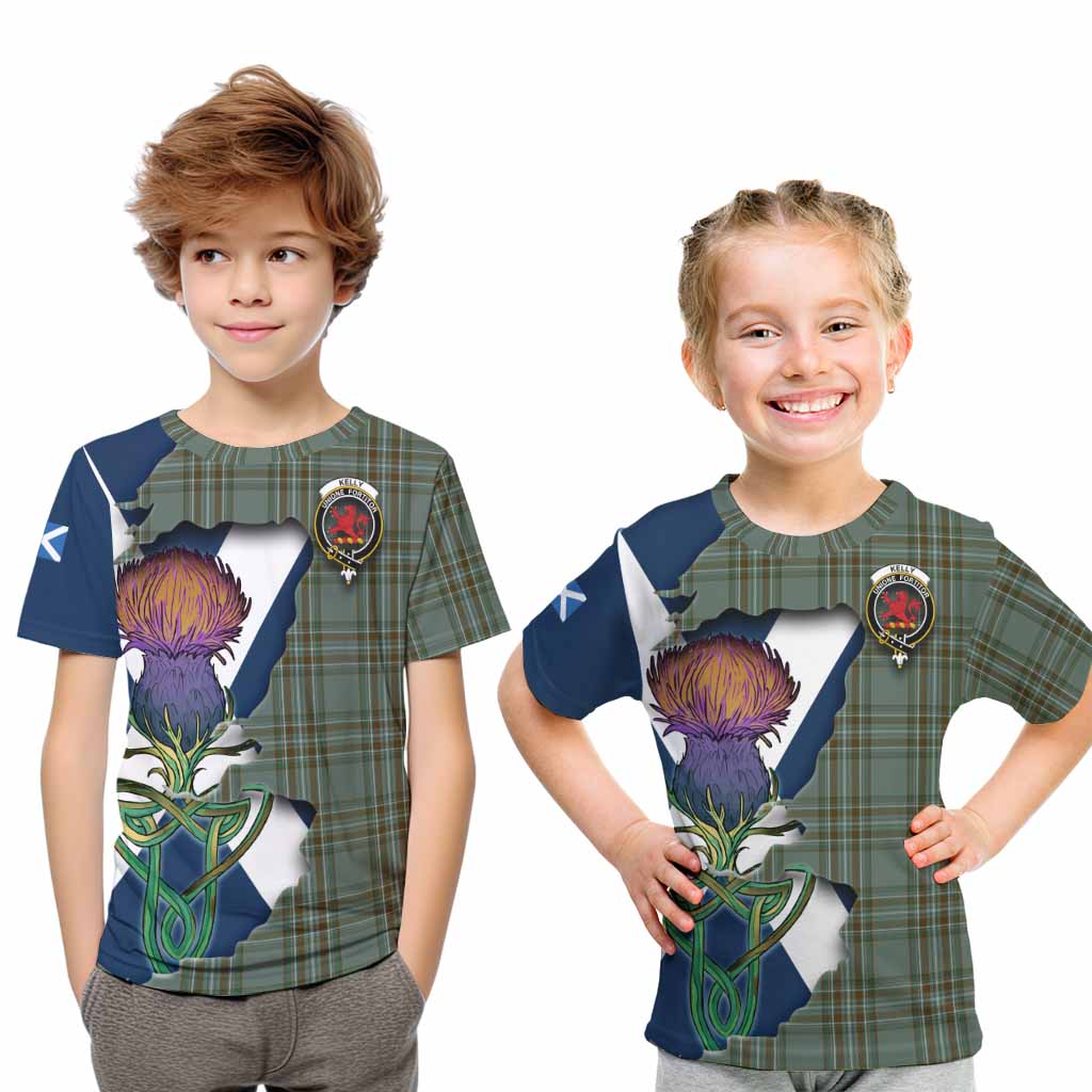 Tartan Vibes Clothing Kelly Tartan Family Crest Kid T-Shirt Scottish Thistle Celtic Inspired