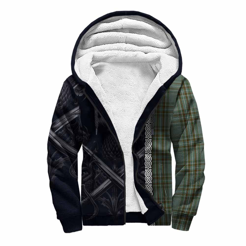 Tartan Vibes Clothing Kelly Tartan Sherpa Hoodie with Family Crest Cross Sword Thistle Celtic Vibes