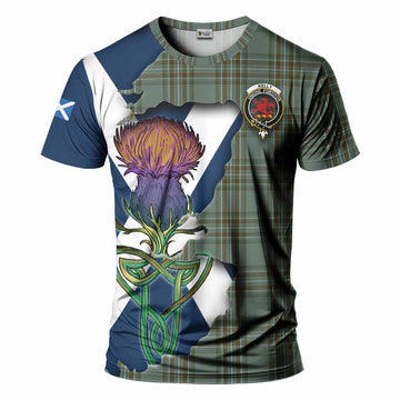 Tartan Vibes Clothing Kelly Tartan Family Crest T-Shirt Scottish Thistle Celtic Inspired