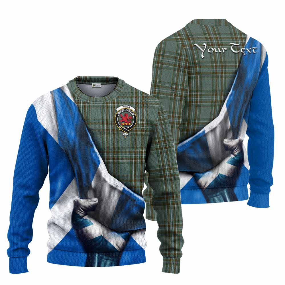 Tartan Vibes Clothing Kelly Tartan Knitted Sweater with Family Crest Scotland Patriotic Style