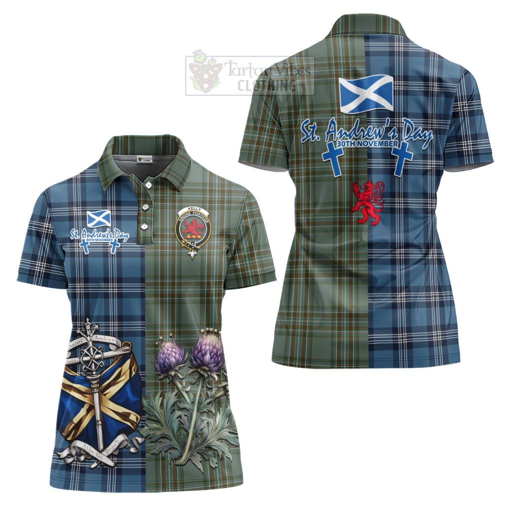 Tartan Vibes Clothing Kelly Tartan Women's Polo Shirt Happy St. Andrew's Day Half Tartan Style