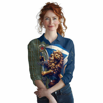 Tartan Vibes Clothing Kelly Tartan Family Crest Women's Casual Shirt with Scottish Majestic Lion