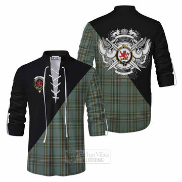 Tartan Vibes Clothing Kelly Tartan Ghillie Kilt Shirt with Family Crest and Military Logo Style