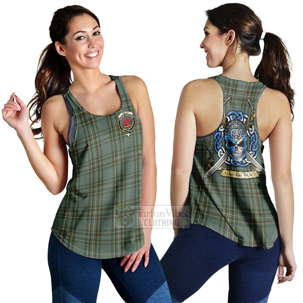 Tartan Vibes Clothing Kelly Tartan Women's Racerback Tanks with Family Crest Celtic Skull Style