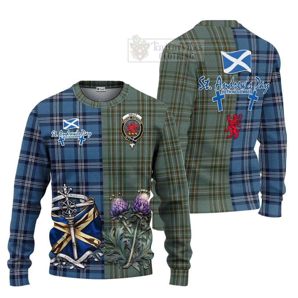 Tartan Vibes Clothing Kelly Tartan Knitted Sweater Happy St. Andrew's Day Half Tartan Style